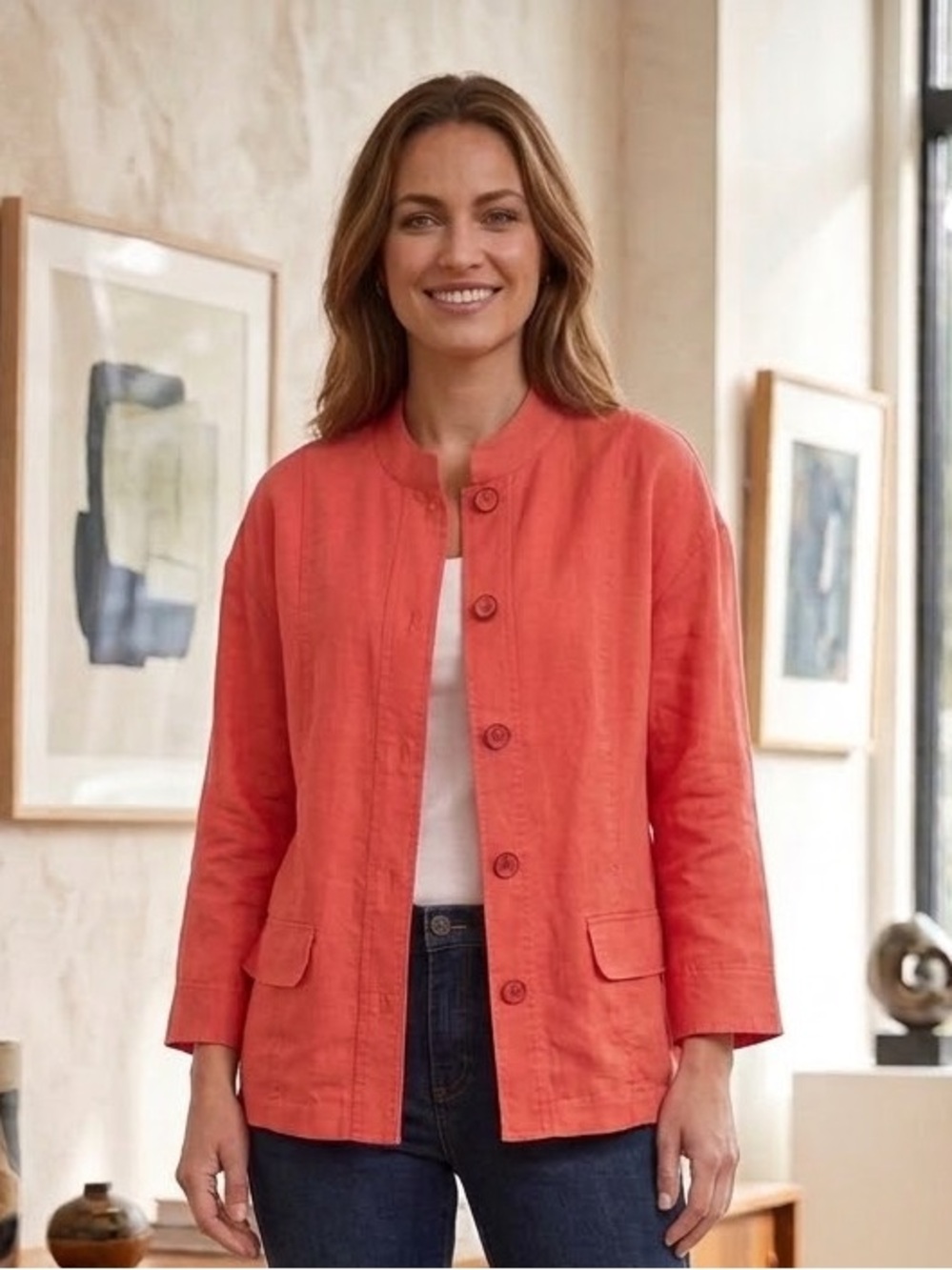 Northern Reflections Women’s coral button up jacket linen cotton Sz L